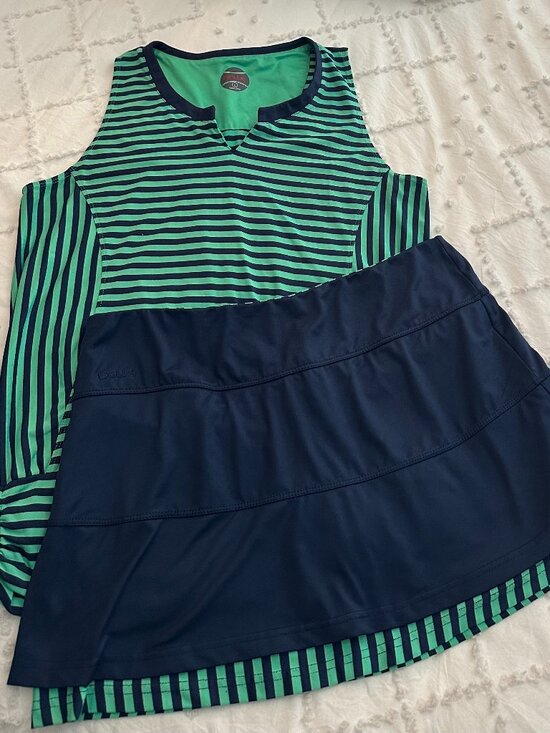 Bolle Other - Bollé Golf Tank & Skort Set Women's Large Green Navy Striped Athletic Tennis Out
